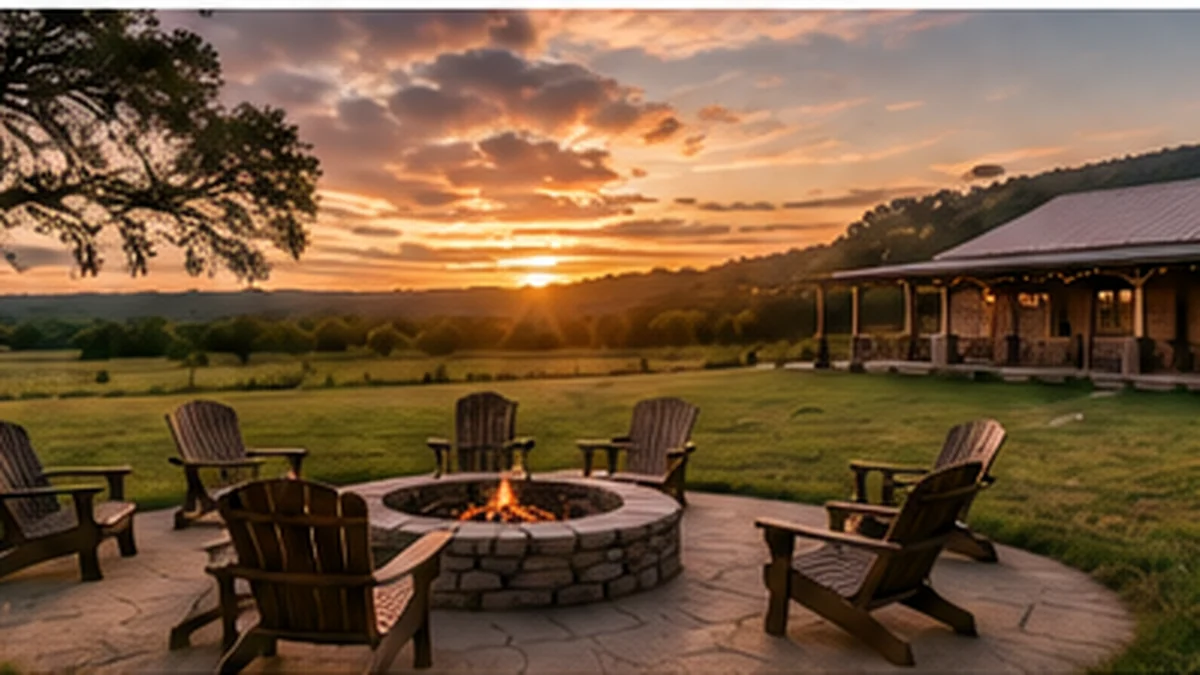 Upscale North Texas ranch lodge and outdoor gathering area for a corporate hunting retreat near Dallas-Fort Worth