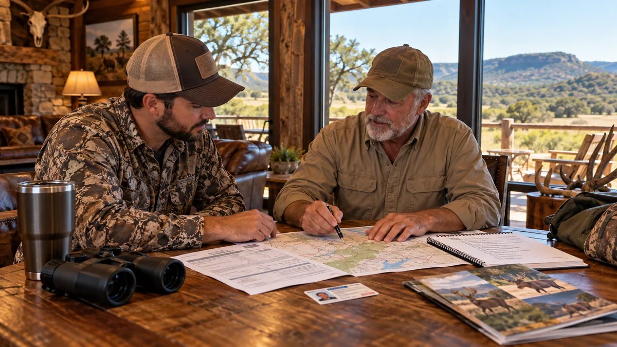Texas exotic hunting license planning at a North Texas ranch lodge